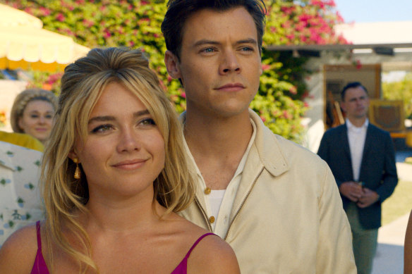Pugh, left, and Harry Styles in Don’t Worry Darling. 