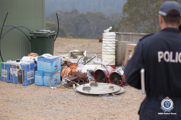 Police at the scene of an alleged drug lab discovered on a remote NSW property at the weekend. 