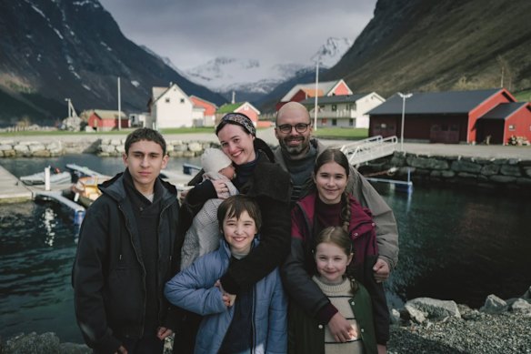 Renate Reinsve, centre, and Sebastian Stan, back right, star as a a couple who become embroiled in a culture clash in the Norwegain-Romanian film Fjord, which has won Palme d’Or, the top prize at the Cannes Film Festival. 