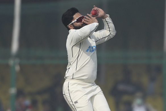 New Zealand’s Ajaz Patel took all 10 wickets against India in the first innings.
