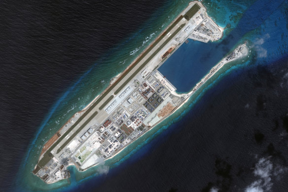 A 2017 satellite image of one of the islands in the Spratly chain. 