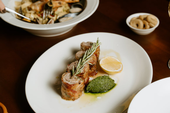 Bar Taralli’s bombette are little rounds of pork wrapped in pancetta and stuffed with cheese.