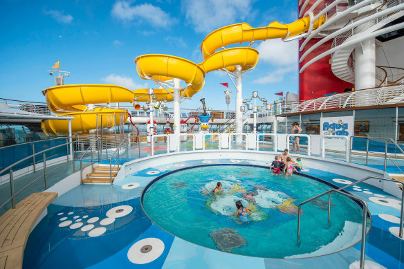In the AquaLab water park, families can stroll between pop jets, geysers and bubblers.