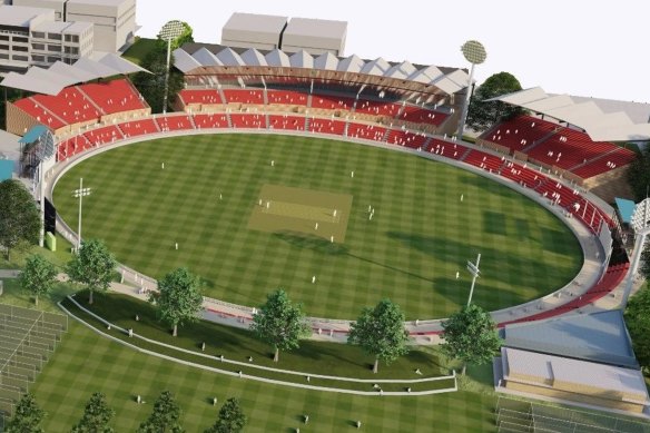 Queensland Cricket’s vision for a new stadium at Allan Border Field would have 10,000 permanent seats.