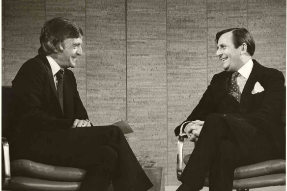Michael Parkinson with Barry Humphries in a 1980 episode of Parkinson in Australia.