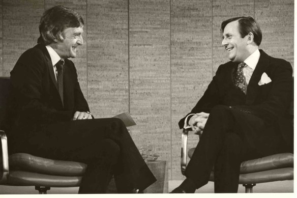 Michael Parkinson with Barry Humphries in a 1980 episode of Parkinson in Australia.