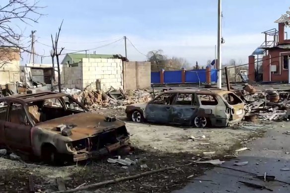 An area of Sudzha, the biggest town in the Kursk region of Russia after it was taken over by Russian troops.