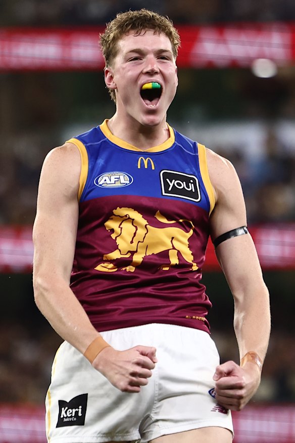 Logan Morris is one to watch for the Lions in the grand final. He was kept to just one goal against the Dockers in round 12.