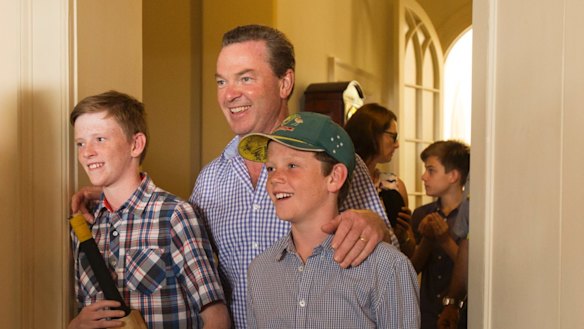 Mr Pyne with his sons in 2015.