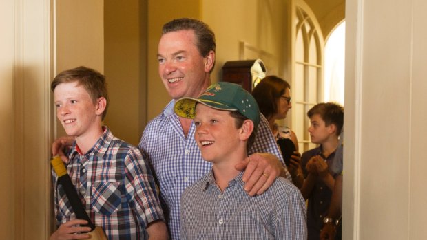 Mr Pyne with his sons in 2015.