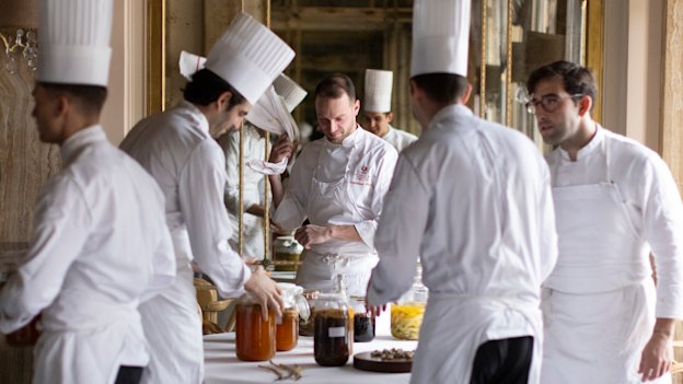 Chefs at work at Le Louis XV by Alain Ducasse in Monte Carlo.