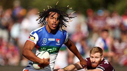 Newcastle’s Dominic Young scored four tries in Mudgee on Saturday.