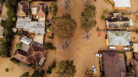 An aerial view of flooding in the township of Traralgon in Gippsland. 