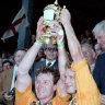 Nick Farr Jones with the Rugby World Cup trophy in 1991.
