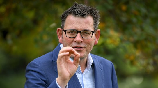 Premier Daniel Andrews announcing the rent relief package on Wednesday morning.