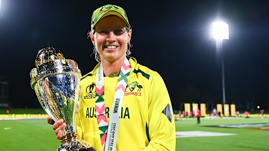 Meg Lanning with one of the World Cups she won.