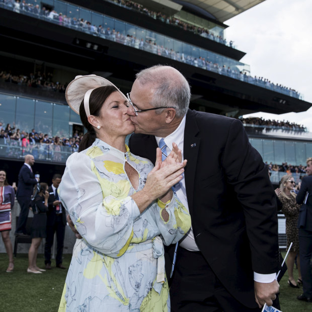 Prime Minister Scott Morrison and wife Jenny watch Winx win at the Queen Elizabeth Stakes.