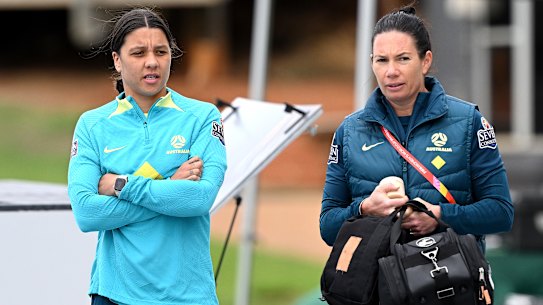Sam Kerr at Matildas training on Monday.