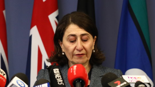 NSW Premier Gladys Berejiklian addressing the media on Friday. 