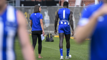 Majak Daw, who seriously injured his hip in December last year, is walking with a slight limp.