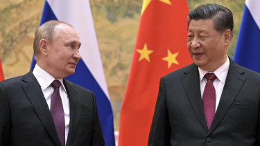 Russian President Vladimir Putin and his Chinese counterpart Xi Jinping in Beijing before the Winter Olympics opening ceremony. 