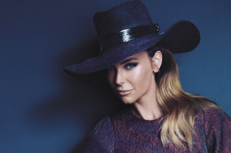 Former Myer ambassador Jennifer Hawkins wearing a trilby by Jackson in 2014.