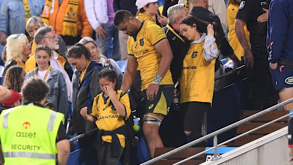 Targeted: Tui heads back towards the field following the incident. 