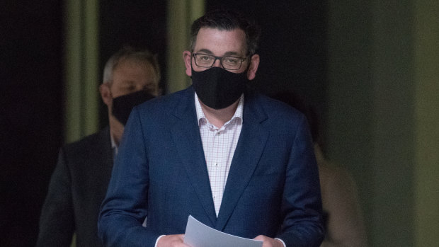 Victorian Premier Daniel Andrews at his daily media briefing on Friday. 