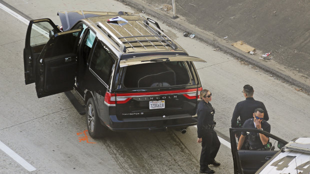 The hearse was stolen from outside a church in Los Angeles the night before it was pursued by police and crashed.