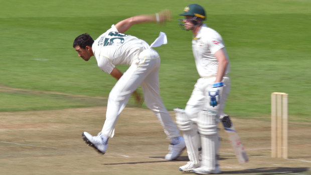 Mitchell Starc in action in the intra-club match in Southampton.
