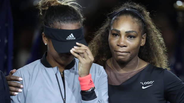 Whose moment?: Naomi Osaka and Serena Williams after the US Open final.