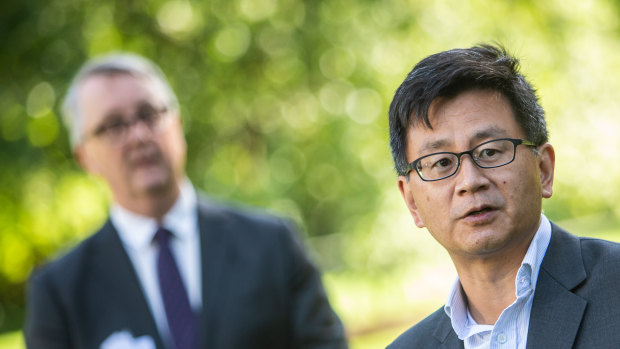 Professor Allen Cheng and Health Minister Martin Foley.