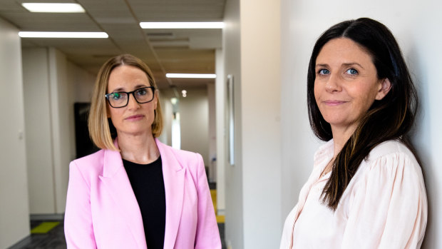 Kate Timmins (left), chief executive of the B Miles Women’s Foundation,   with intake worker Claire Southgate.