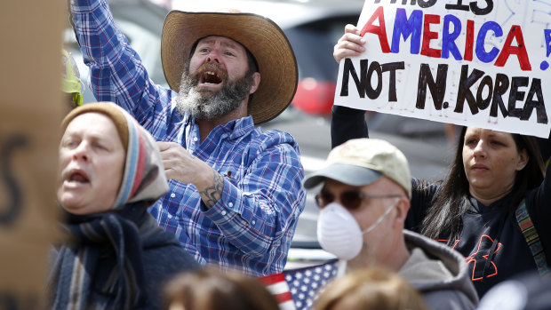 Protesters demonstrate at the state Capitol in Harrisburg, Pennsylavania.