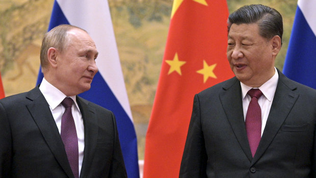 Russian President Vladimir Putin and his Chinese counterpart Xi Jinping in Beijing before the Winter Olympics opening ceremony. 