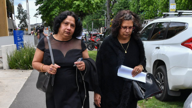 Ann Peiris leaves the coroner's court on Friday with sister-in-law Sheryl Ferreria.