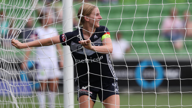 Net gains: Natasha Dowie opens the scoring for Victory.