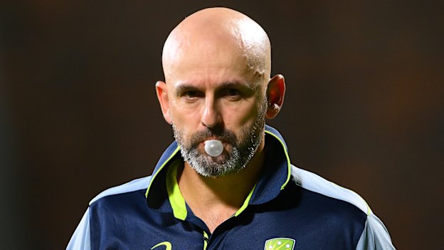 Nathan Lyon during the Brisbane Ashes Test. 