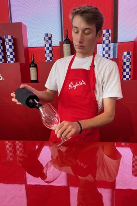 The bar staff at Penfolds were pouring Penfolds champagne from bottles with their labels covered.