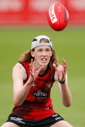 Mason Fletcher training with Essendon in 2018.