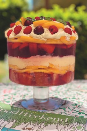 My sister-in-law Meg created this masterpiece for our Christmas lunch [Helen Goh’s peach trifle, December 4]. 