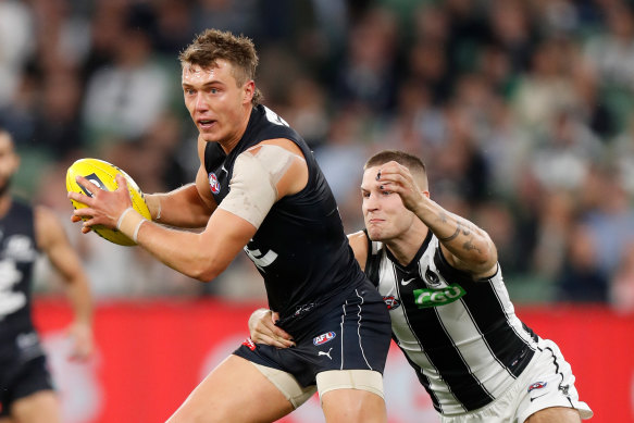 Carlton’s Patrick Cripps in action against Collingwood on Thursday.