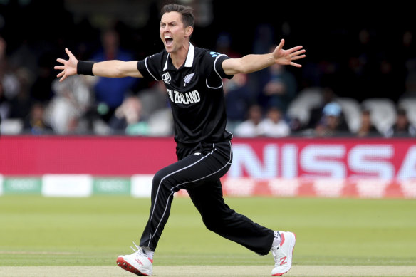 Trent Boult in the 2019 World Cup final at Lord’s.