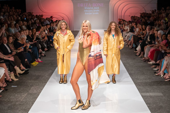 Models, including Olympic swimmer Shayna Jack, model Driza-Bone at the Brisbane Fashion Festival.