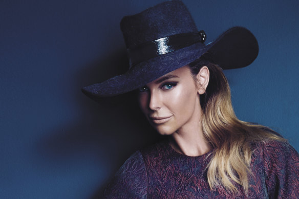 Former Myer ambassador Jennifer Hawkins wearing a trilby by Jackson in 2014.