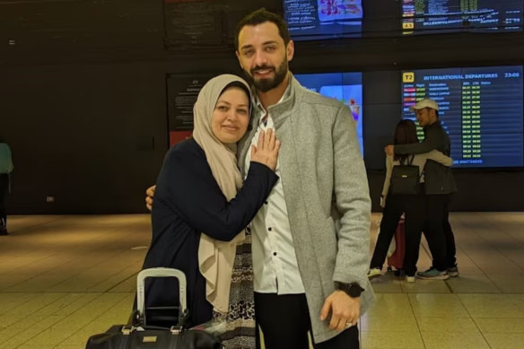 Hanaa Elmobayed with her son Ibrahim Elmobayed before she was trapped. 