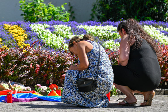 Mourners at a memorial near the festival site in Solingen, Germany.