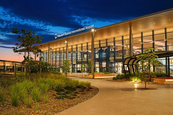 The Zaha Hadid-designed terminal building at the new Western Sydney International Airport.