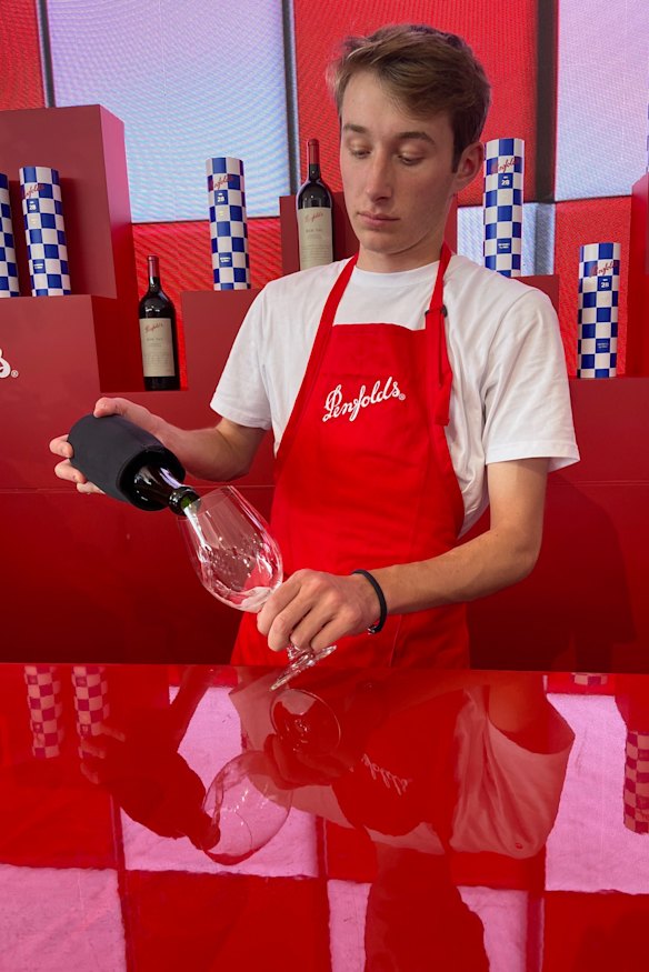 The bar staff at Penfolds were pouring Penfolds champagne from bottles with their labels covered.