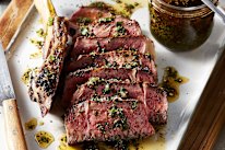 Barbecue steak with chimichurri.